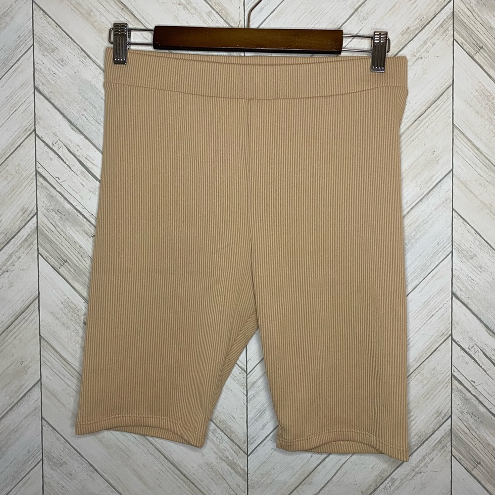 H&M divided ribbed high waist biker short tan